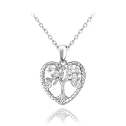 MINET Stříbrný náhrdelník STROM ŽIVOTA V SRDCI s bílými zirkony