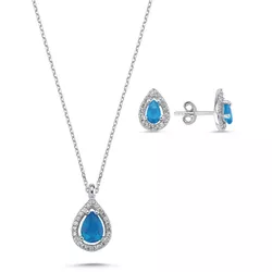 OLIVIE Stříbrná souprava KAPKA AQUAMARINE 5831