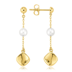 MINET Zlaté náušnice s řetízkem a perlou Au 585/1000