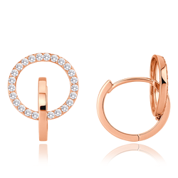 MINET Elegantní zlaté náušnice z růžového zlata s bílými zirkony Au 585/1000