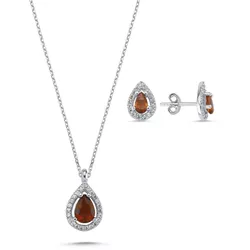 OLIVIE Stříbrná souprava KAPKA GARNET 5829