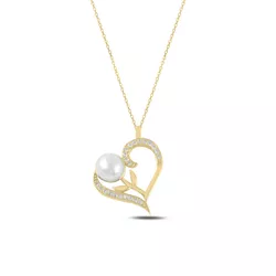 OLIVIE Stříbrný náhrdelník PERLA V SRDCI GOLD 5341