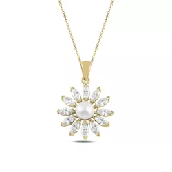 OLIVIE Stříbrný perlový náhrdelník GOLD & CZ 4786