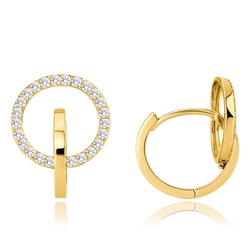 MINET Zlaté náušnice kroužky s bílými zirkony Au 585/1000