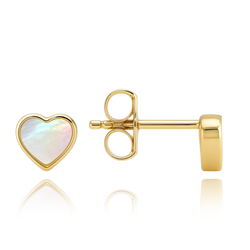 MINET Zlaté náušnice drobná srdíčka s bílým opálem Au 585/1000