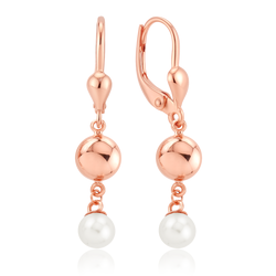 MINET Zlaté náušnice z růžového zlata s kuličkami a perlami Au 585/1000