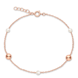 Zlatý náramek z růžového zlata s kuličkami a perlami Au 585/1000