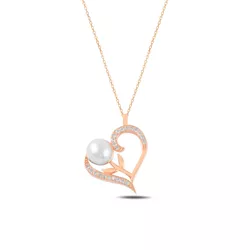 OLIVIE Stříbrný náhrdelník PERLA V SRDCI ROSE 5340