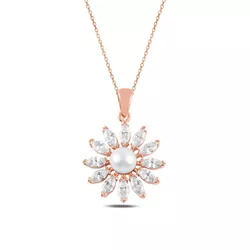 OLIVIE Stříbrný perlový náhrdelník ROSE & CZ 4785