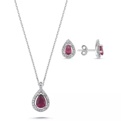 OLIVIE Stříbrná souprava KAPKA RUBY 5830